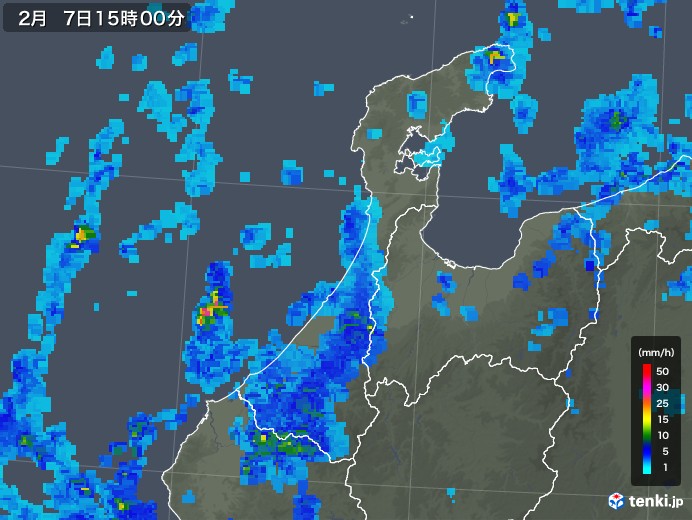 石川県の雨雲レーダー(2018年02月07日)