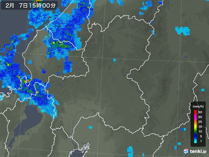 岐阜県の雨雲レーダー(2018年02月07日)