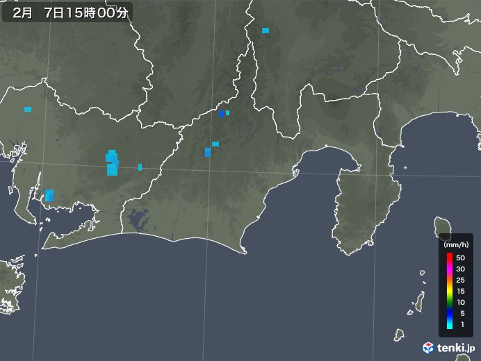 静岡県の雨雲レーダー(2018年02月07日)