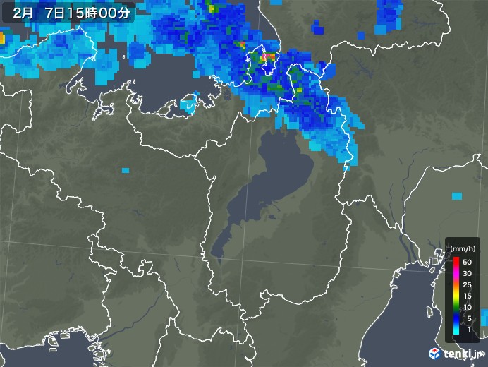 滋賀県の雨雲レーダー(2018年02月07日)