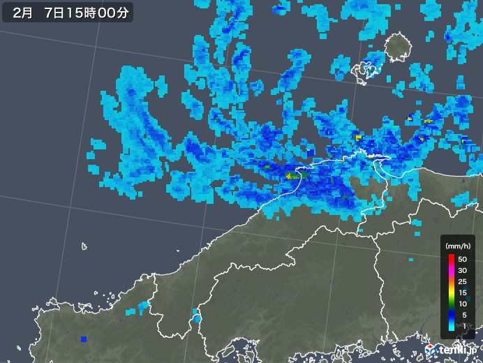 島根県の雨雲レーダー(2018年02月07日)