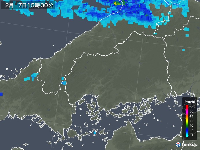 広島県の雨雲レーダー(2018年02月07日)