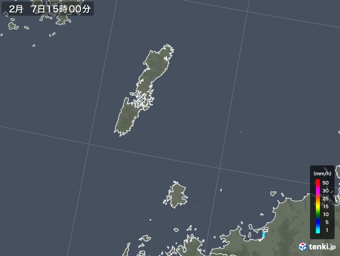 壱岐・対馬(長崎県)の雨雲レーダー(2018年02月07日)