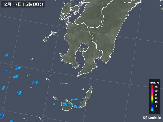 鹿児島県の雨雲レーダー(2018年02月07日)