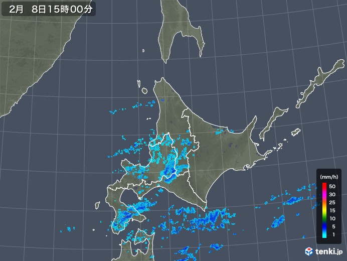 北海道地方の雨雲レーダー(2018年02月08日)