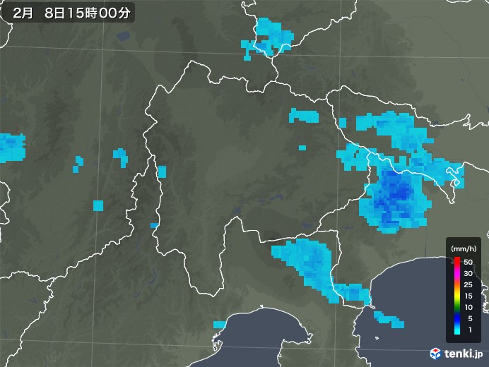 山梨県の雨雲レーダー(2018年02月08日)