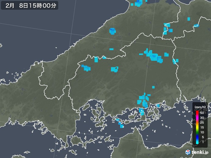 広島県の雨雲レーダー(2018年02月08日)
