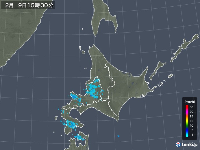 北海道地方の雨雲レーダー(2018年02月09日)