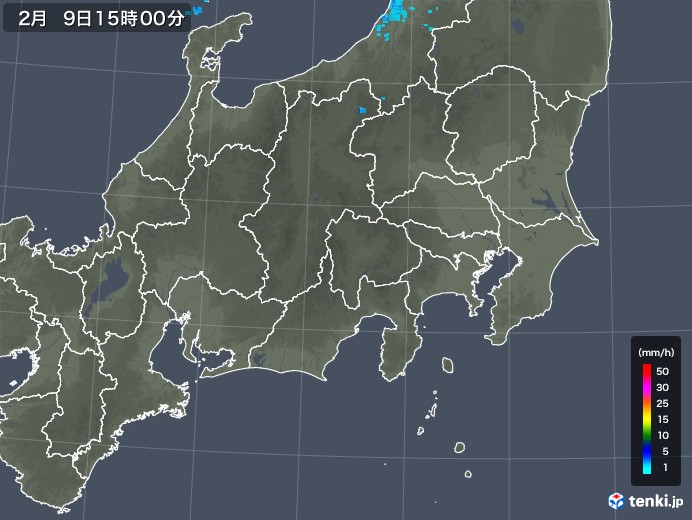 関東・甲信地方の雨雲レーダー(2018年02月09日)