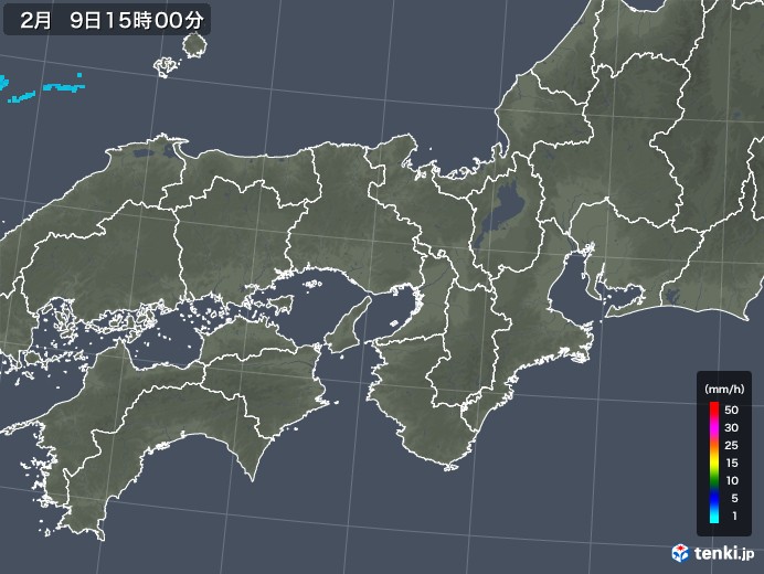 近畿地方の雨雲レーダー(2018年02月09日)