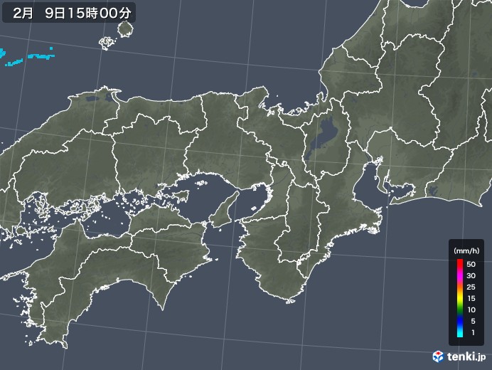 近畿地方の雨雲レーダー(2018年02月09日)