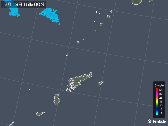 奄美諸島(鹿児島県)の雨雲レーダー(2018年02月09日)