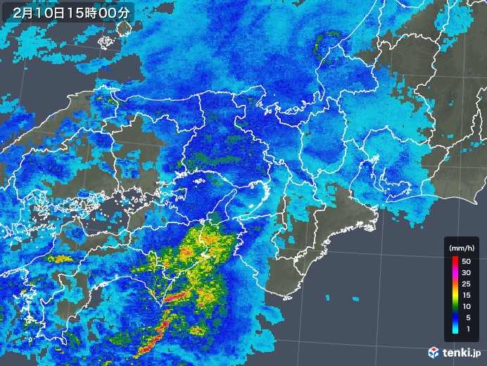 近畿地方の雨雲レーダー(2018年02月10日)