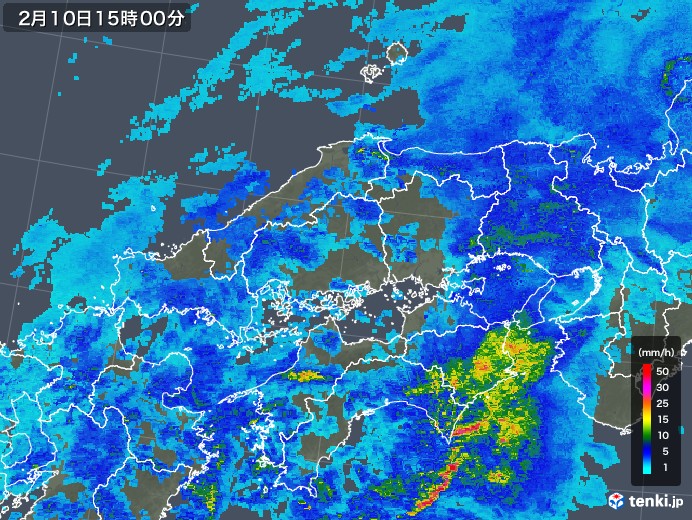 中国地方の雨雲レーダー(2018年02月10日)
