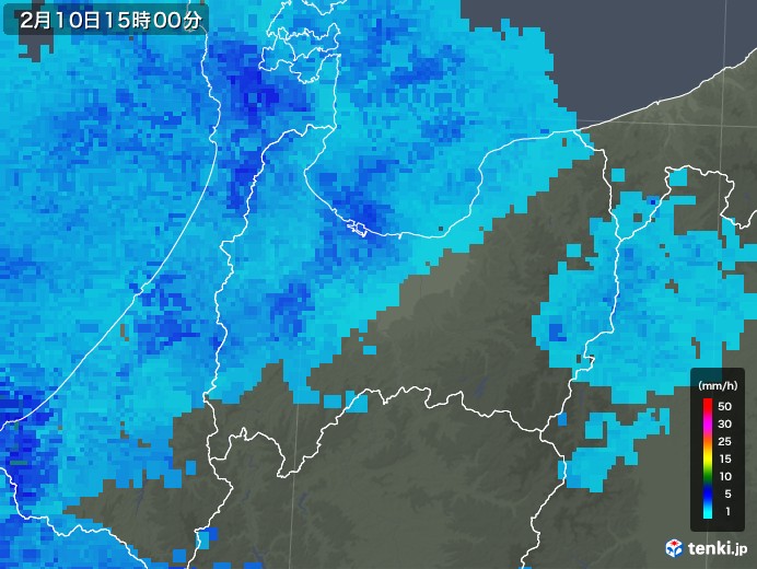 富山県の雨雲レーダー(2018年02月10日)