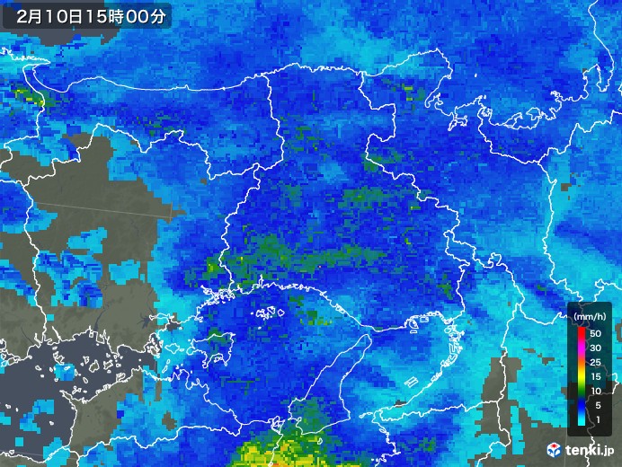 兵庫県の雨雲レーダー(2018年02月10日)