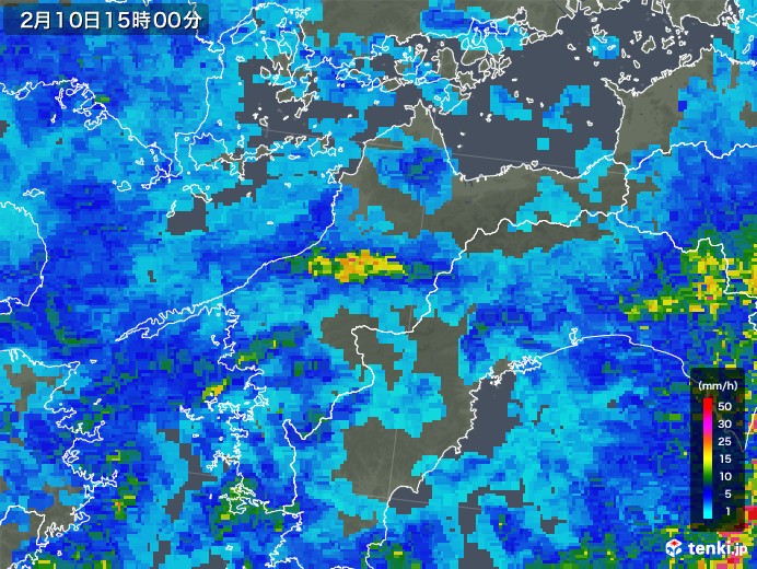 愛媛県の雨雲レーダー(2018年02月10日)