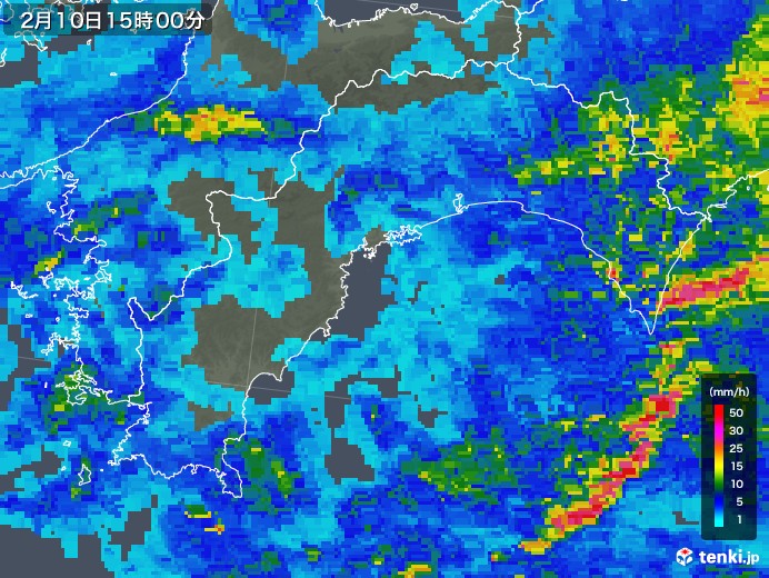 高知県の雨雲レーダー(2018年02月10日)