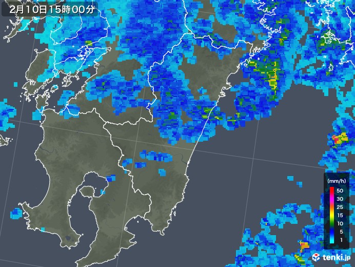 宮崎県の雨雲レーダー(2018年02月10日)