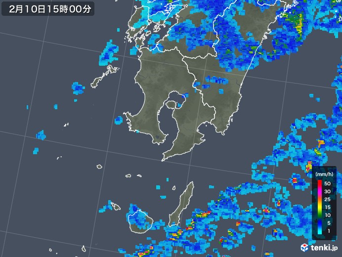 鹿児島県の雨雲レーダー(2018年02月10日)