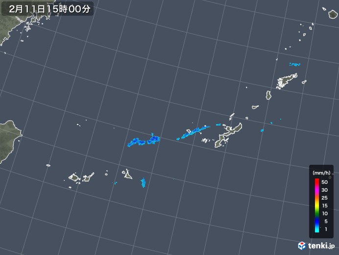 沖縄地方の雨雲レーダー(2018年02月11日)