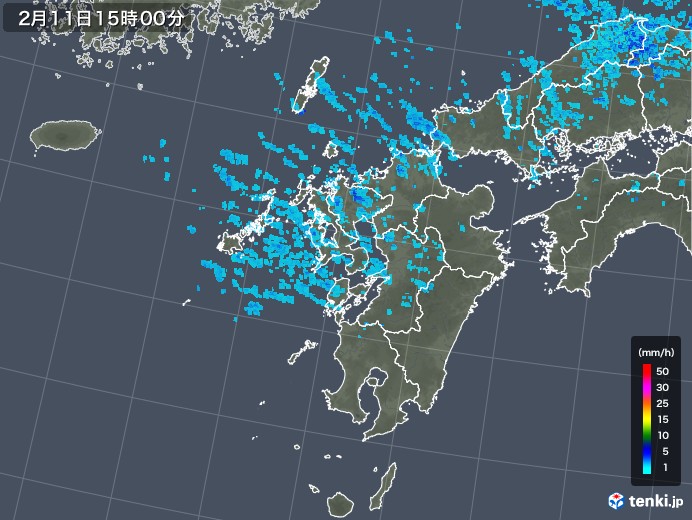 九州地方の雨雲レーダー(2018年02月11日)