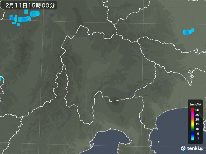 山梨県の雨雲レーダー(2018年02月11日)