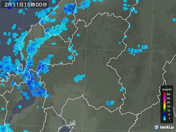 岐阜県の雨雲レーダー(2018年02月11日)