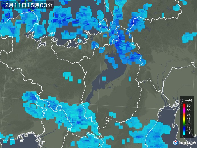 滋賀県の雨雲レーダー(2018年02月11日)