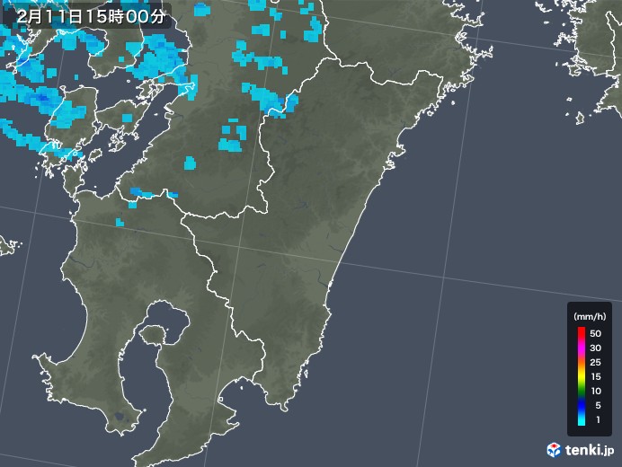 宮崎県の雨雲レーダー(2018年02月11日)