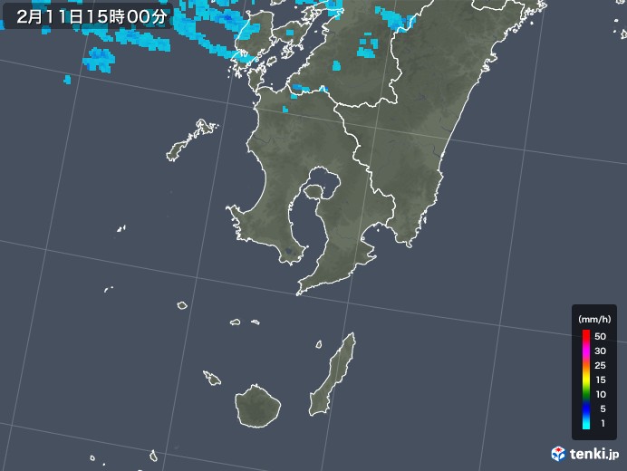 鹿児島県の雨雲レーダー(2018年02月11日)