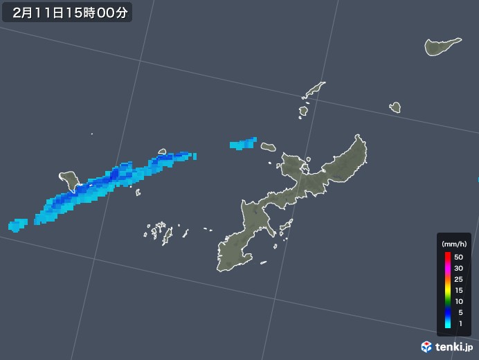沖縄県の雨雲レーダー(2018年02月11日)