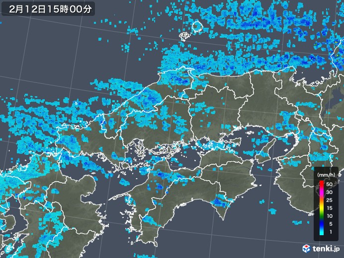 中国地方の雨雲レーダー(2018年02月12日)