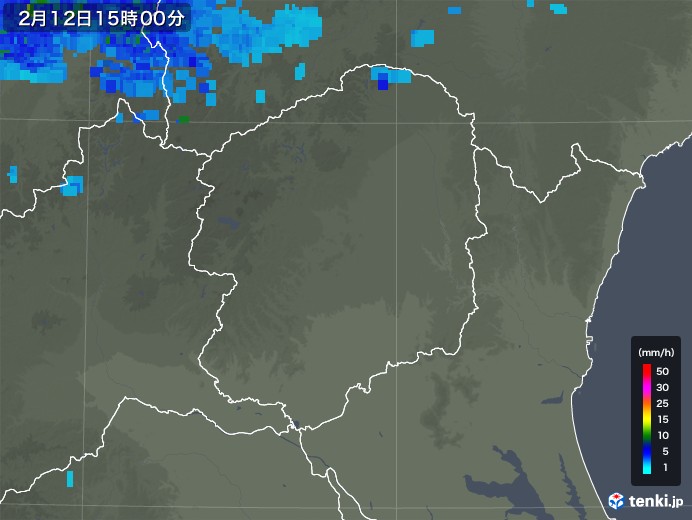 栃木県の雨雲レーダー(2018年02月12日)