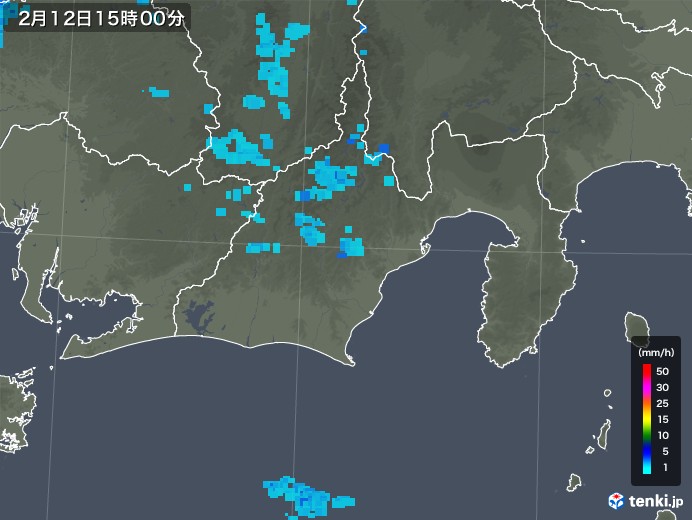 静岡県の雨雲レーダー(2018年02月12日)