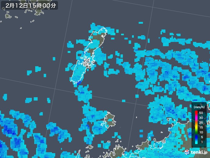 壱岐・対馬(長崎県)の雨雲レーダー(2018年02月12日)