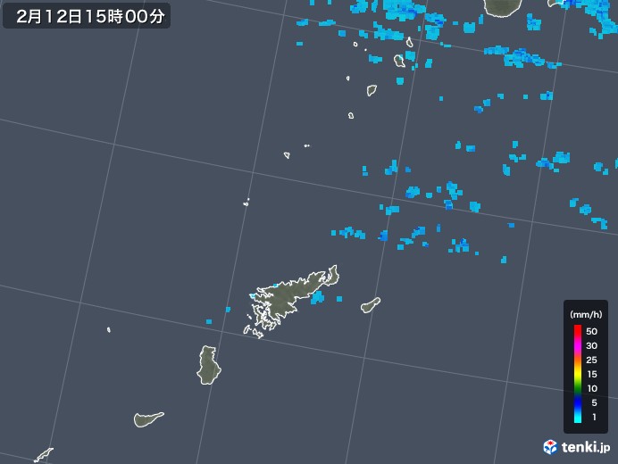 奄美諸島(鹿児島県)の雨雲レーダー(2018年02月12日)