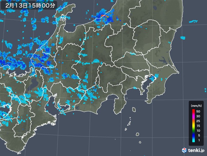 関東・甲信地方の雨雲レーダー(2018年02月13日)