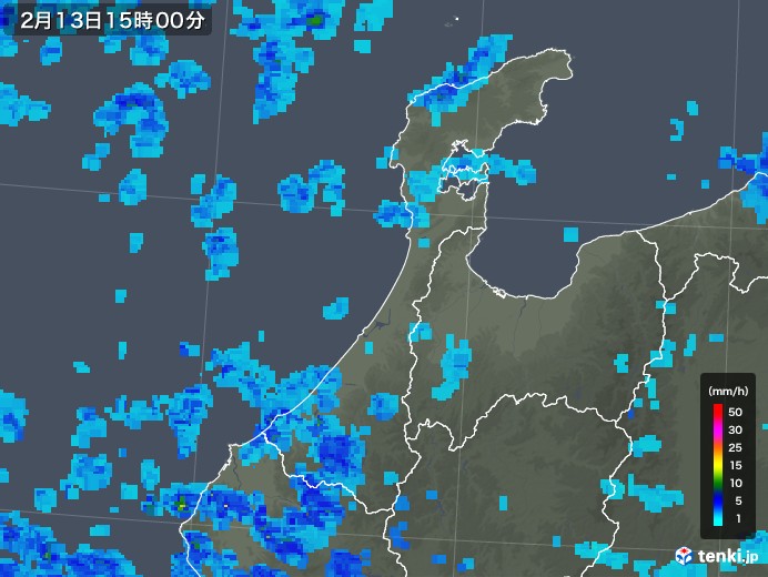 石川県の雨雲レーダー(2018年02月13日)