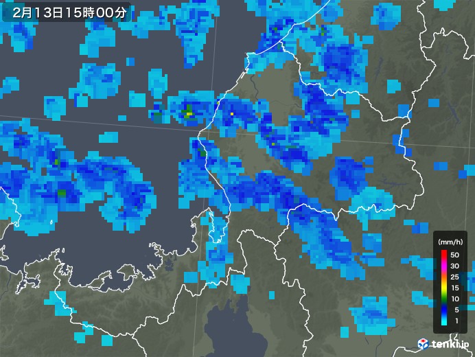 福井県の雨雲レーダー(2018年02月13日)