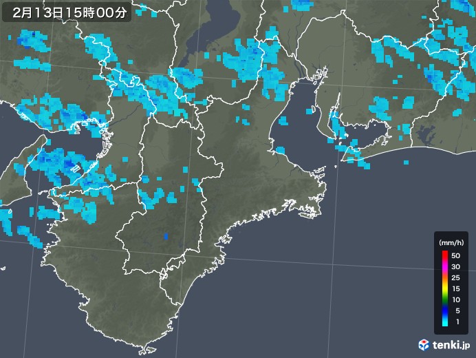 三重県の雨雲レーダー(2018年02月13日)