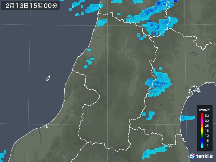 山形県の雨雲レーダー(2018年02月13日)