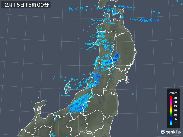 東北地方の雨雲レーダー(2018年02月15日)