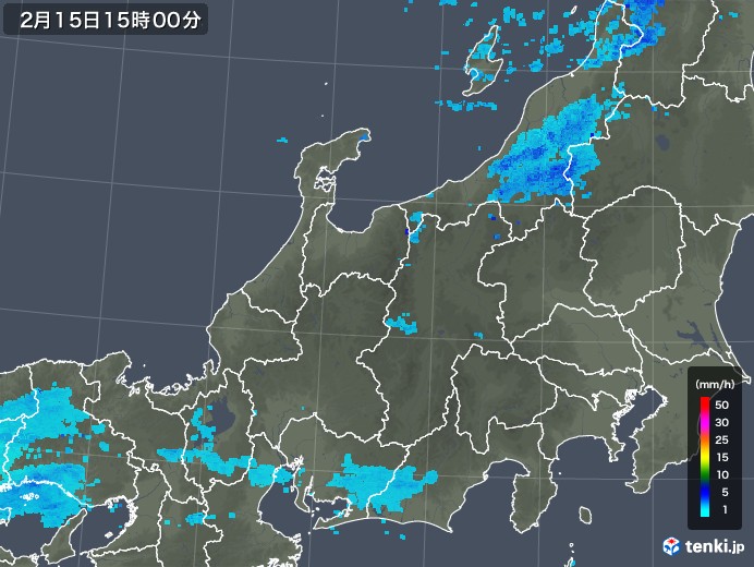 北陸地方の雨雲レーダー(2018年02月15日)