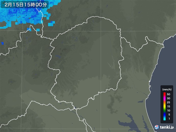 栃木県の雨雲レーダー(2018年02月15日)