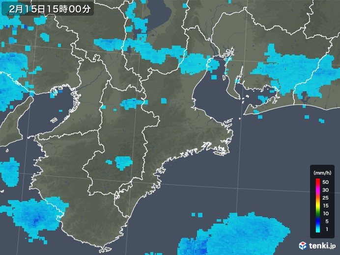 三重県の雨雲レーダー(2018年02月15日)