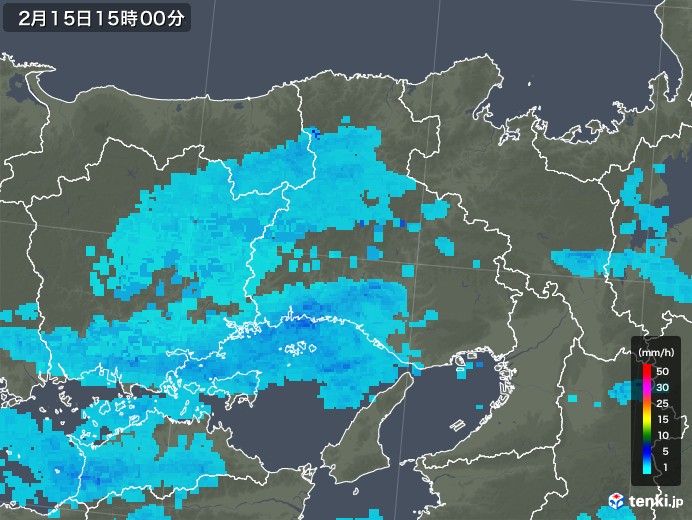 兵庫県の雨雲レーダー(2018年02月15日)