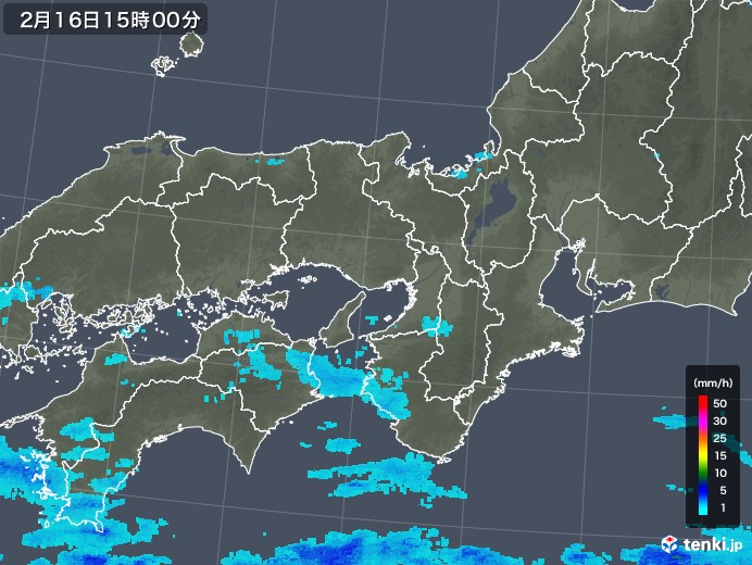 近畿地方の雨雲レーダー(2018年02月16日)