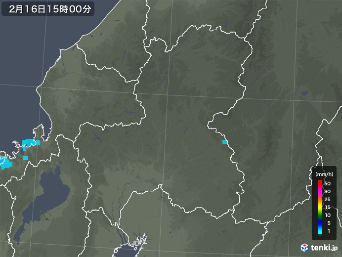 岐阜県の雨雲レーダー(2018年02月16日)