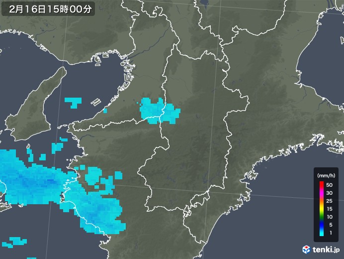 奈良県の雨雲レーダー(2018年02月16日)